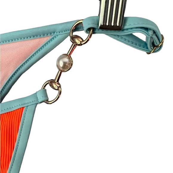 NWT Shein Orange and Blue Bikini with Pearl Accents Large - Picture 4 of 8